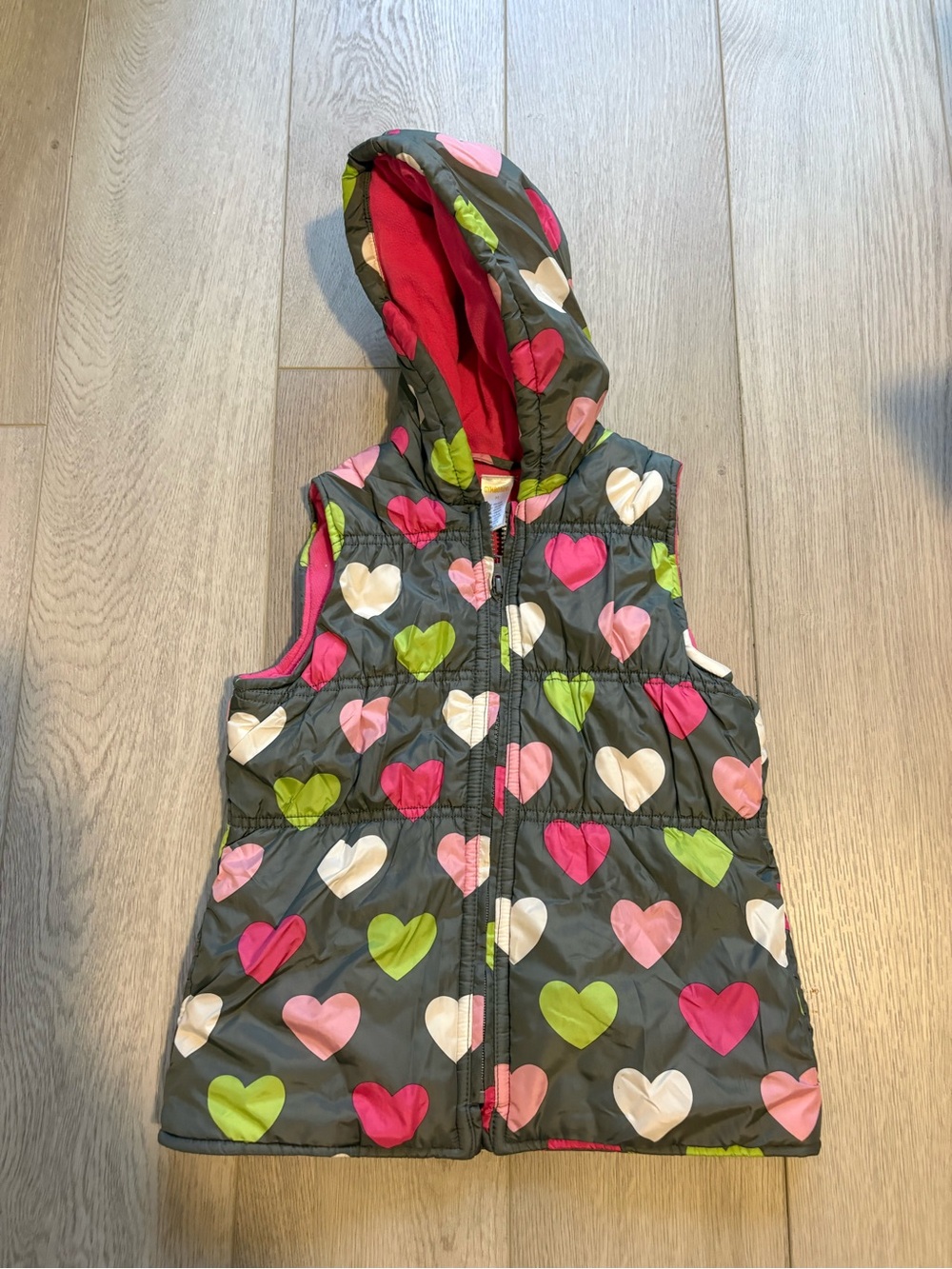 Gymboree Pink, Gray & Lime Green Quilted Heart vest size 7/8 M